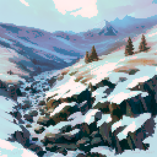 A lonely landscape of a russian winter with nothing but the hilly land covered in snow with mountains in the background