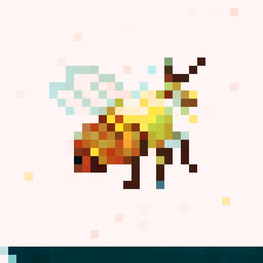 Summoning the HoneyBee Spell: vibrant colors, detailed wings, honeycomb pattern, pixelated art, 32x32 pixels, sRGB, game icon, close-up, skill art, portrait