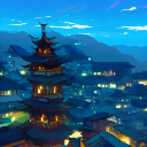 Colorful sky, night, sword fighting,