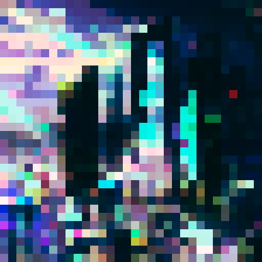 A futuristic cityscape surrounded by towering skyscrapers and neon lights, with a lone samurai perched atop a rooftop, wielding a glowing katana against a backdrop of swirling purple and blue clouds.