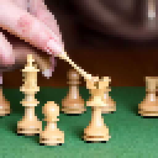 a wooden chess pawn pushing with his arms pushing a surprised chess bishop. pawn does some effort to move the bishop.
