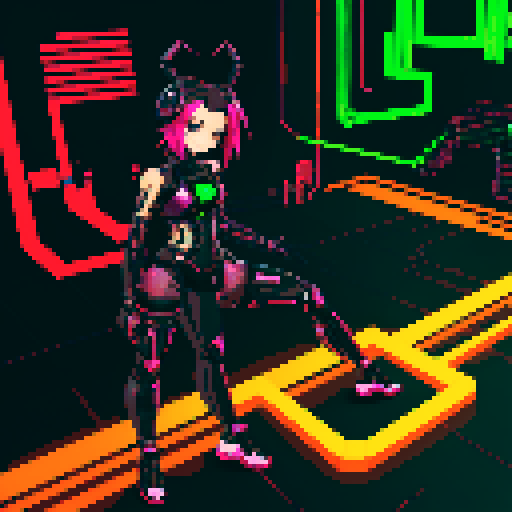full body cute cyberpunk scorpion with human head, human head is from anime inspired character with vibrant hair, expressive eyes, and a playful smile