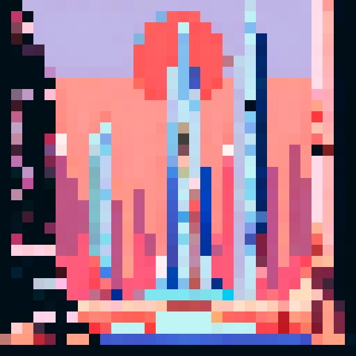 Mars Building with towering, futuristic skyscrapers, bustling pixelated city, ARNE32 palette, otherworldly structures, pixel art details