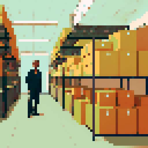 African wholesale featuring a black man in a suit, with an empty shelf in the foreground that could fit boxes