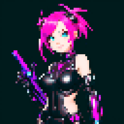 cute girl with vibrant hair, expressive eyes, and a playful smile, with a metallic cyberpunk scorpion tail as weapon, two head style