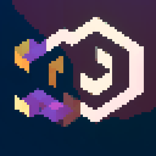 relic with two triangles, two circles below, black and white, purple glow, pixel art