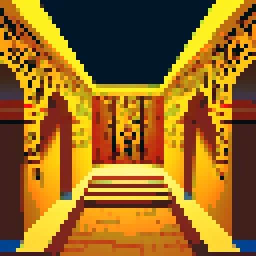 section of wall, egyptian tomb, hieroglyphics, pixel art