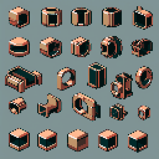 I want a horizontally wide copper attachment port. It should accept a circular object. I want this object usable an asset in a videogame, meaning only one object per image, outlined with a strong black stroke, on a solid-color background.
