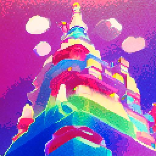 "Rainbow-hued, glistening dildo towers over tiny bottles of pastel nail polish, surrounded by anime-style characters with wide eyes and flushed cheeks."