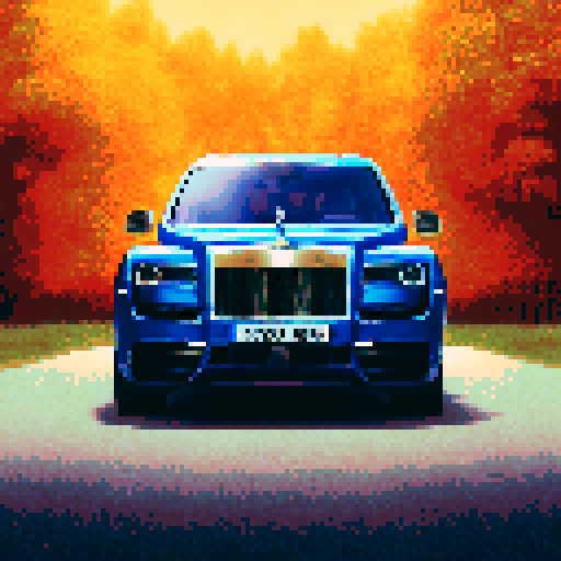 Photorealistic whole Rolls Royce Cullinan, centered, three-quarter view, right front wheel, clean background, sRGB colors, pixel art style