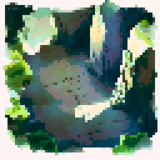 Dark, damp cave with uneven walls, stalactites hanging from the ceiling, ancient inscriptions and drawings on the walls, deep cave extending into the rock, faint light revealing a hidden tunnel, landscape portrait