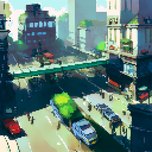 A city, subway, buses, skyscrapers, black and white