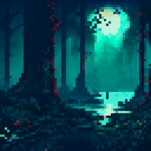 swamp floor tiles, murky and treacherous, eerie mist swirling, twisted trees looming, moonlight casting eerie shadows, dark fantasy landscape, pixel art sRGB