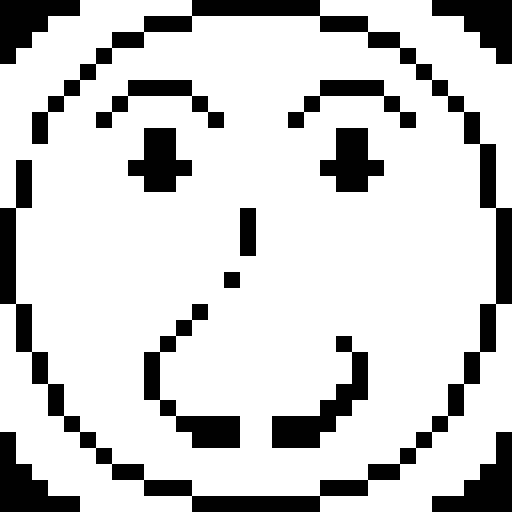 Smiley face with black and white color only, with a 2 pixel frame on outside