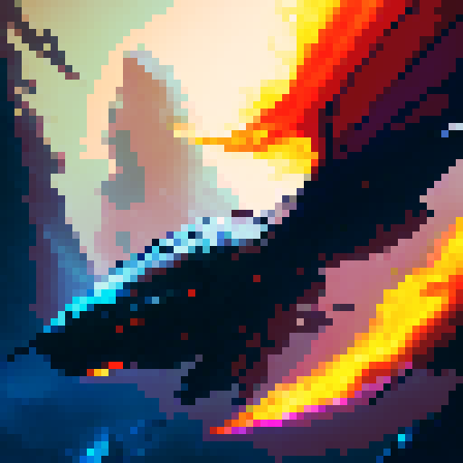 Fiery dragon breathing flames as a skilled warrior leaps through the air, wielding a gleaming sword and wearing flowing robes in a vividly colored, action-packed wuxia scene.