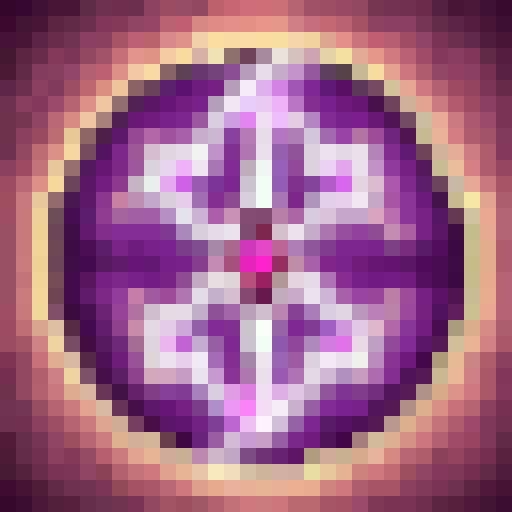 Purple energy explodes around a Lambda symbol, rendered as a game icon in 32x32 pixel art with a close-up, skillful portrait style.