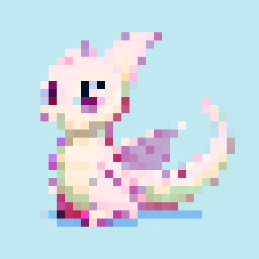 A small, adorable baby dragon with soft, pastel-colored scales and tiny wings. It has big, round eyes full of curiosity and a playful expression. The dragon's body is plump and its tail curls slightly at the end. No background.
