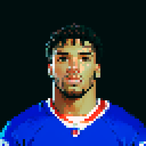 nfl football player, profile view, forward-facing, wearing jersey, no helmet, game icon style, 32x32 pixel art, sRGB, skillful expression, close-up portrait