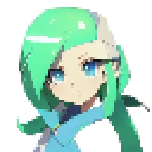 A green haired anime girl with blue eyes