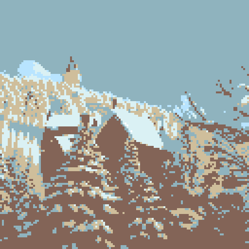 wintry snowy castle in a forested mountain