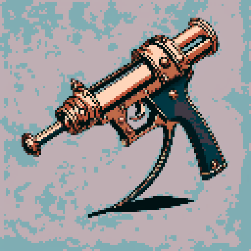 I want a copper structure reminiscent of a mounted weapon of some sort seen from a head on two dimensional perspective. The design should be relatively simple. I also want this object usable as an asset in a videogame, meaning only one object per image, outlined with a strong black stroke, on a solid-color background.