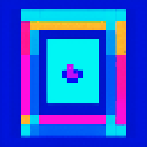 16-bit rectangular blueberry art frame, space portal inside, cute pixel art, vibrant colors, nostalgic feel