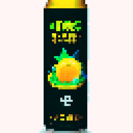 Close-up anime-style pixel art portrait of a juicy, ripe mango exploding into a vibrant splash of golden yellow and orange, with droplets of sweet nectar and pulp flying through the air.