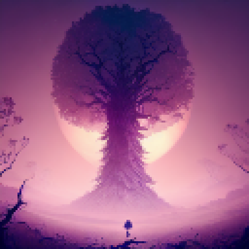 Moonlight illuminates a twisted skeleton tree, its gnarled branches reaching skyward amidst a mystical forest filled with glowing flora and fauna in a vibrant, ethereal Fantasy RPG world.