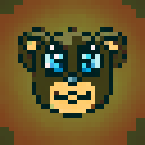 Cute bear with big blue eyes, sharp lines, close-up portrait in a cartoon style suitable for game icons with 32x32 pixel art and sRGB color scheme