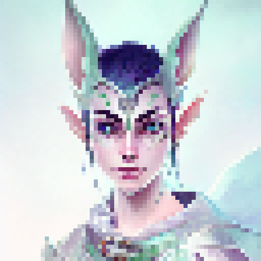 Create a portrait photo of a fierce elf warrior with long, piercing green eyes, standing proudly in front of a mystical forest backdrop, wielding a glimmering silver sword and wearing intricately designed leather armor that's adorned with glowing blue gems, all in the style of a classic fantasy RPG game.