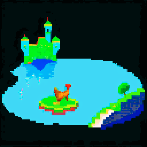 Trout relaxing in pond, castle in background