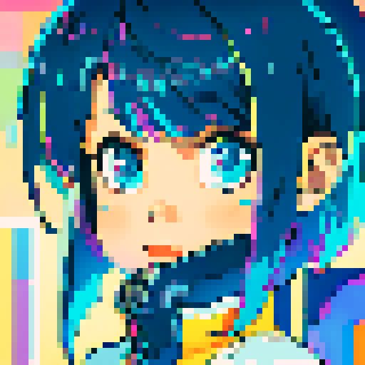 neon pixelated holographic woman short hair cute on computer screen