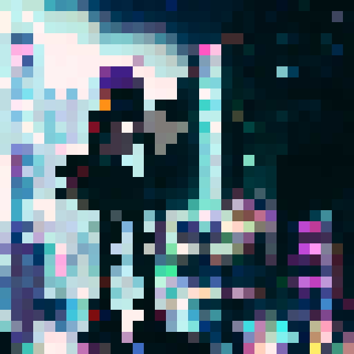 A futuristic cityscape surrounded by towering skyscrapers and neon lights, with a lone samurai perched atop a rooftop, wielding a glowing katana against a backdrop of swirling purple and blue clouds.