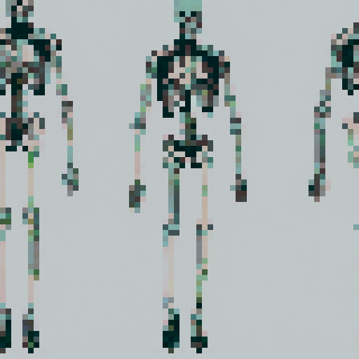 A standing alien skeleton