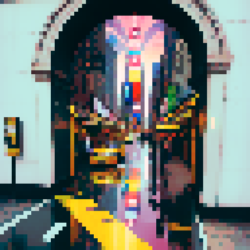 New York City skyline, towering skyscrapers, vibrant colors, retro aesthetics, bustling crowds, neon lights, graffiti-covered walls, vintage cars, steam rising from manhole covers, rain-soaked streets, reflections in puddles, subway trains, Central Park in autumn, hot dog stands, street performers, fire escapes, Brooklyn Bridge at sunset, art deco architecture, steam rising from subway grates, yellow taxis, Times Square, pixel art, sRGB