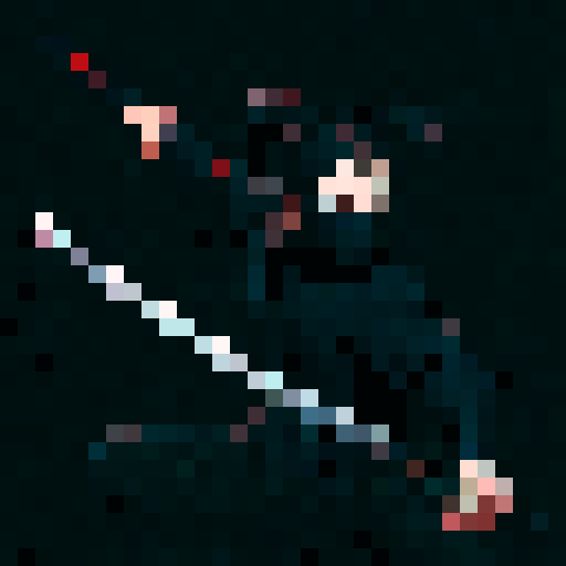 Ninja with katana, pose, dark theme with blood, 32x32 