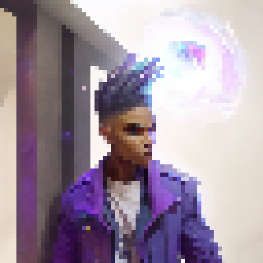 "Ekko, the time-bending prodigy from League of Legends, leaps through a shimmering portal into an ethereal realm of floating crystals, wielding his glowing sword and surrounded by wispy, otherworldly spirits."