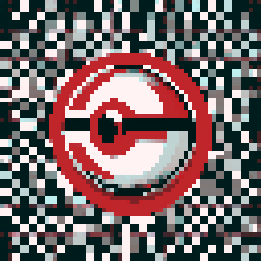poke ball, red and white, circular shape, black center dot, symmetrical design, pixelated, low resolution, 20x20 grid, sRGB color profile, vibrant colors, iconic design, minimalistic, retro aesthetic, nostalgic, 8-bit style, crisp edges, sharp pixels, limited color palette