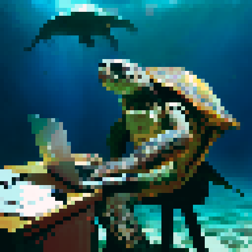 seaturtle typing underwater
