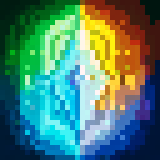 Small white/cyan crystal in the middle. Swirls around the crystal, Should have fire, earth, wind, and water on each corner.