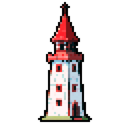 red clay shingle tower minnaret. Usable as an asset (clear, thick lines and a white background)