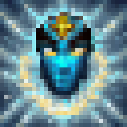 Icy blue Frostbolt whizzing through a dark, snow-covered forest, leaving behind a trail of sparkling frost crystals, rendered in pixelated 32x32 skill art style.