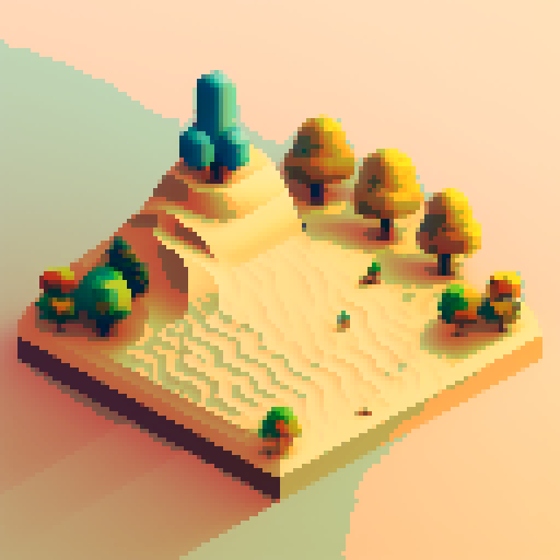 golden sand dunes, hexagonal map icon, pixel art, vibrant colors, intricate patterns, 8-bit graphics, retro gaming aesthetic, isometric view, sun-kissed edges, shimmering oasis, desert paradise, minimalist design