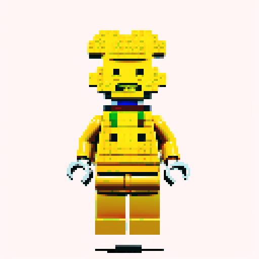 lego pixel, vibrant colors, blocky shapes, small plastic bricks, isometric perspective, retro video game, low resolution, 8-bit graphics, sharp edges, square grid, limited color palette, nostalgic feel, brick-built characters, iconic lego logo, digital recreation, detailed textures, crisp lines, simplified forms, nostalgic gaming vibes gold color body 