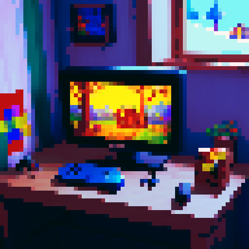 n64 game console in cozy room with the image of a cabin on the screen saying "start"
