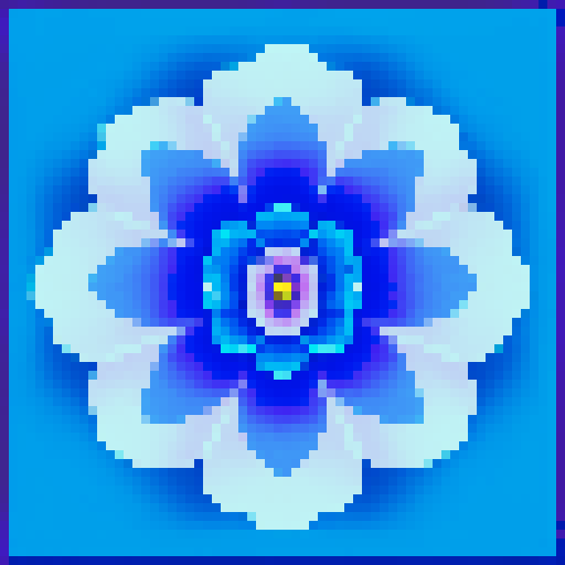 Single blue rose, vibrant petals, top-down view, 8x9 canvas, minecraft blocks, 