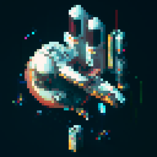 Spaceship, sleek design, metallic exterior, retro aesthetic, pixelated details,blinking lights, computer screens, wireframe outlines, geometric shapes, low-resolution textures, vibrant pixel art style, sRGB color space
View from above
