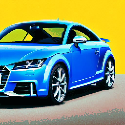Photorealistic, centered Audi TT in a three quarter view, right wheel in front, clean background, pixel art style with sRGB colors