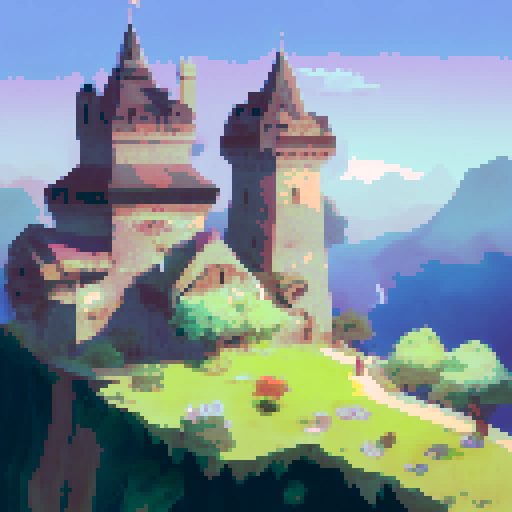 A majestic castle in the clouds surrounded by turtles.