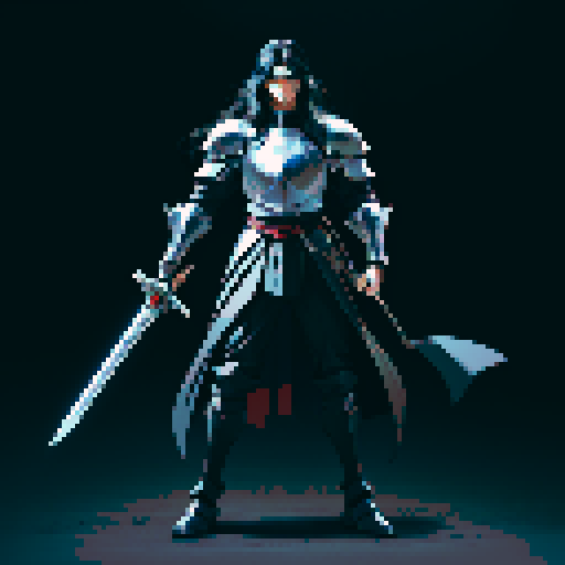 full-body image, male knight, man in black armor, giant sword, long black hair, sexy, male dark knight, giant sword, huge long sword, long hair